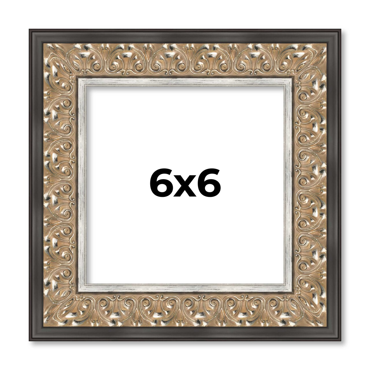 Square Ornate Silver Picture Frame - UV Acrylic, Foam Board Backing, Hanging Hardware